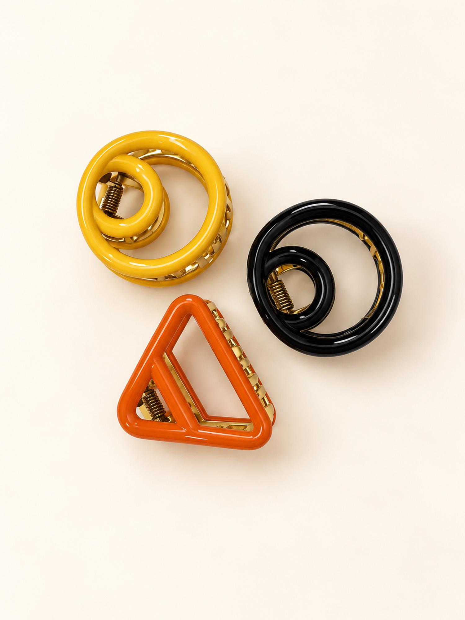 Mini Ring and Triangle Hair Claw Clip Set - Pack of 3
