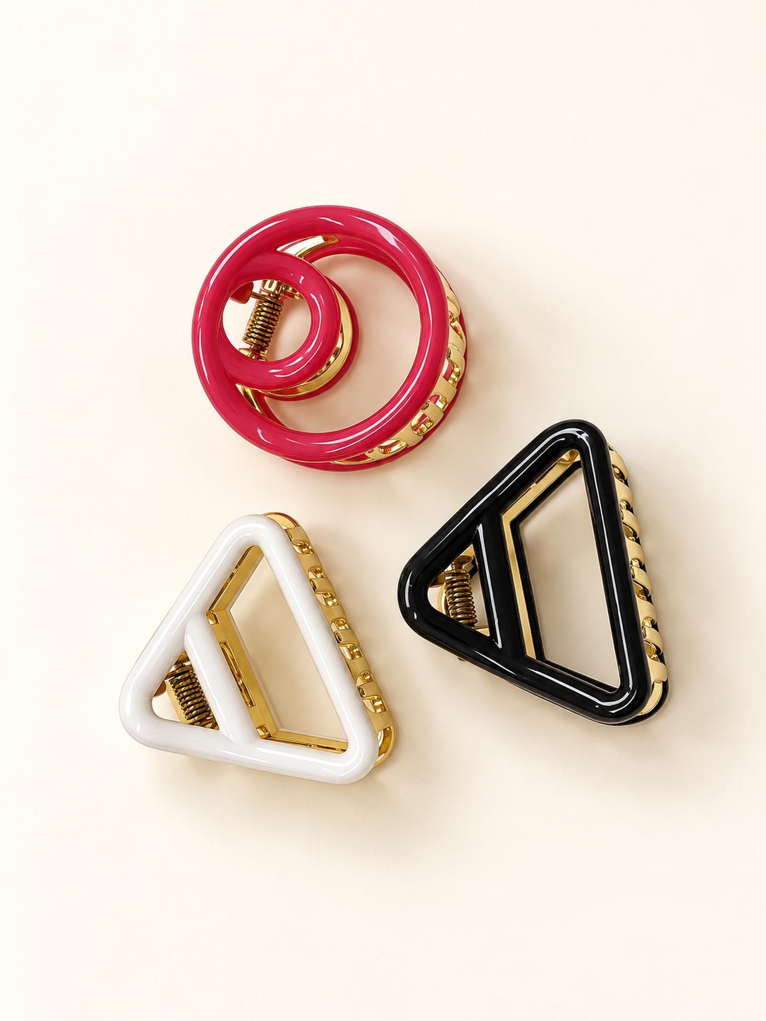Mini Ring and Triangle Hair Claw Clip Set - Pack of 3