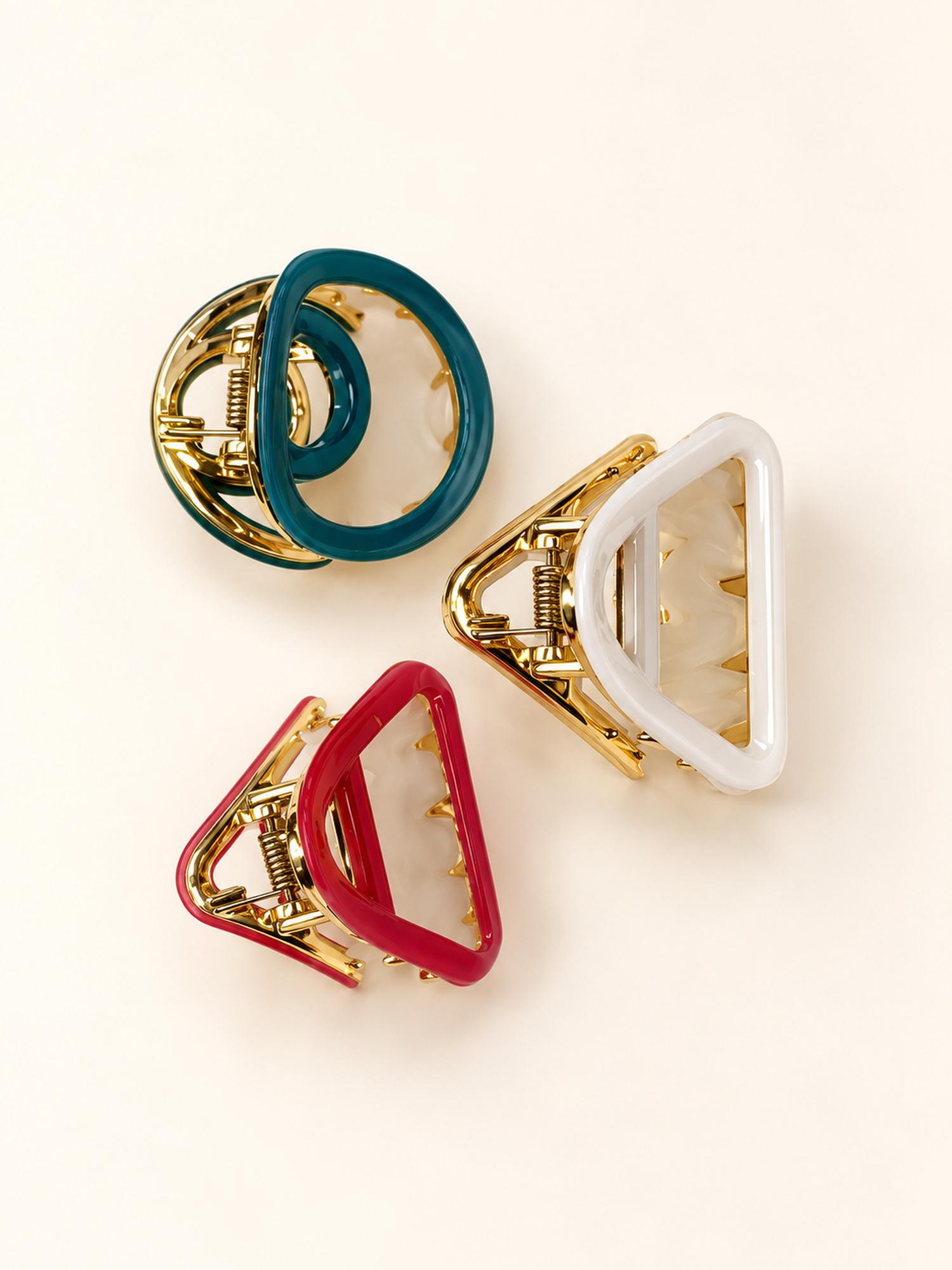 Mini Ring and Triangle Hair Claw Clip Set - Pack of 3