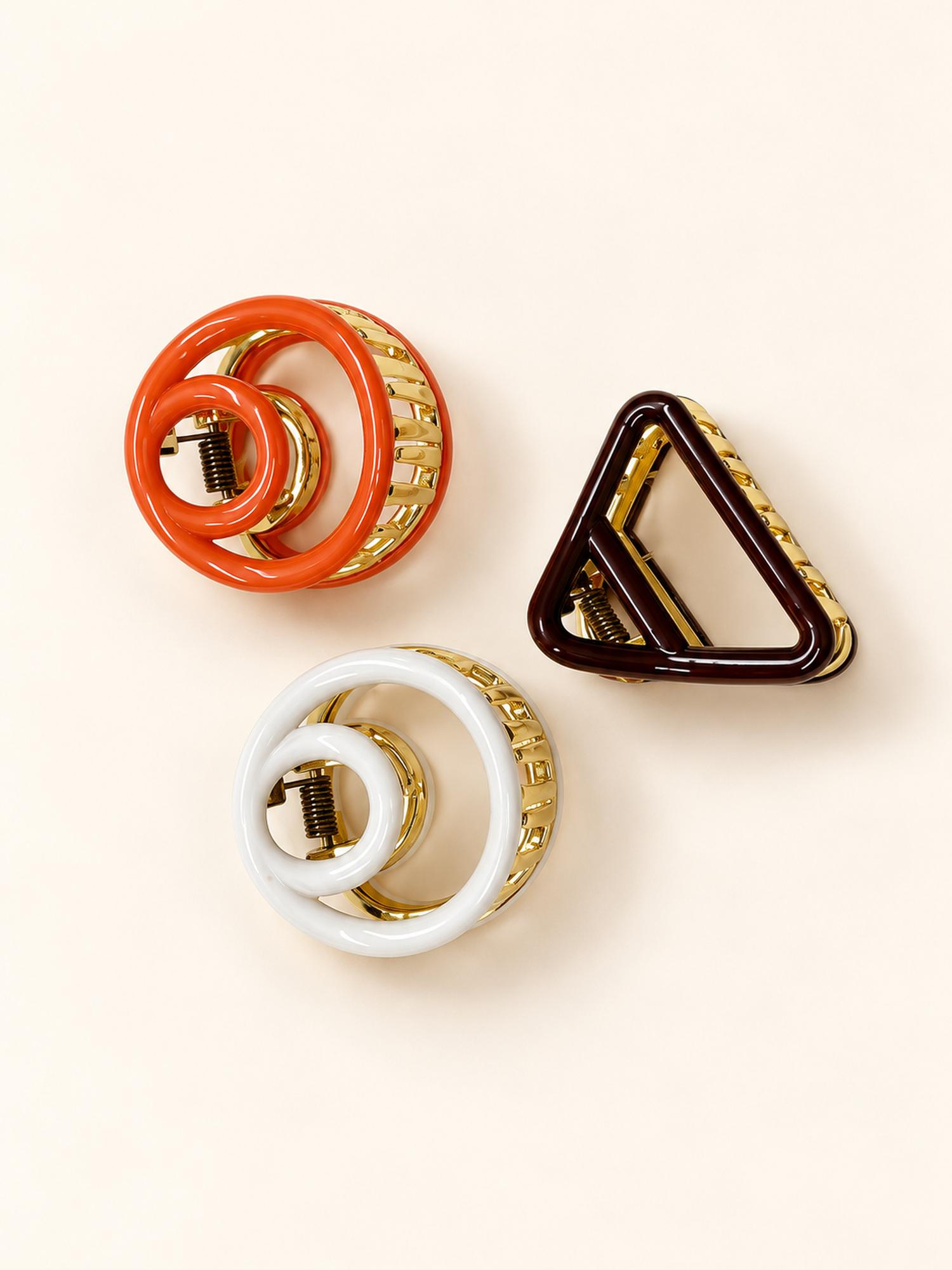 Mini Ring and Triangle Hair Claw Clip Set - Pack of 3
