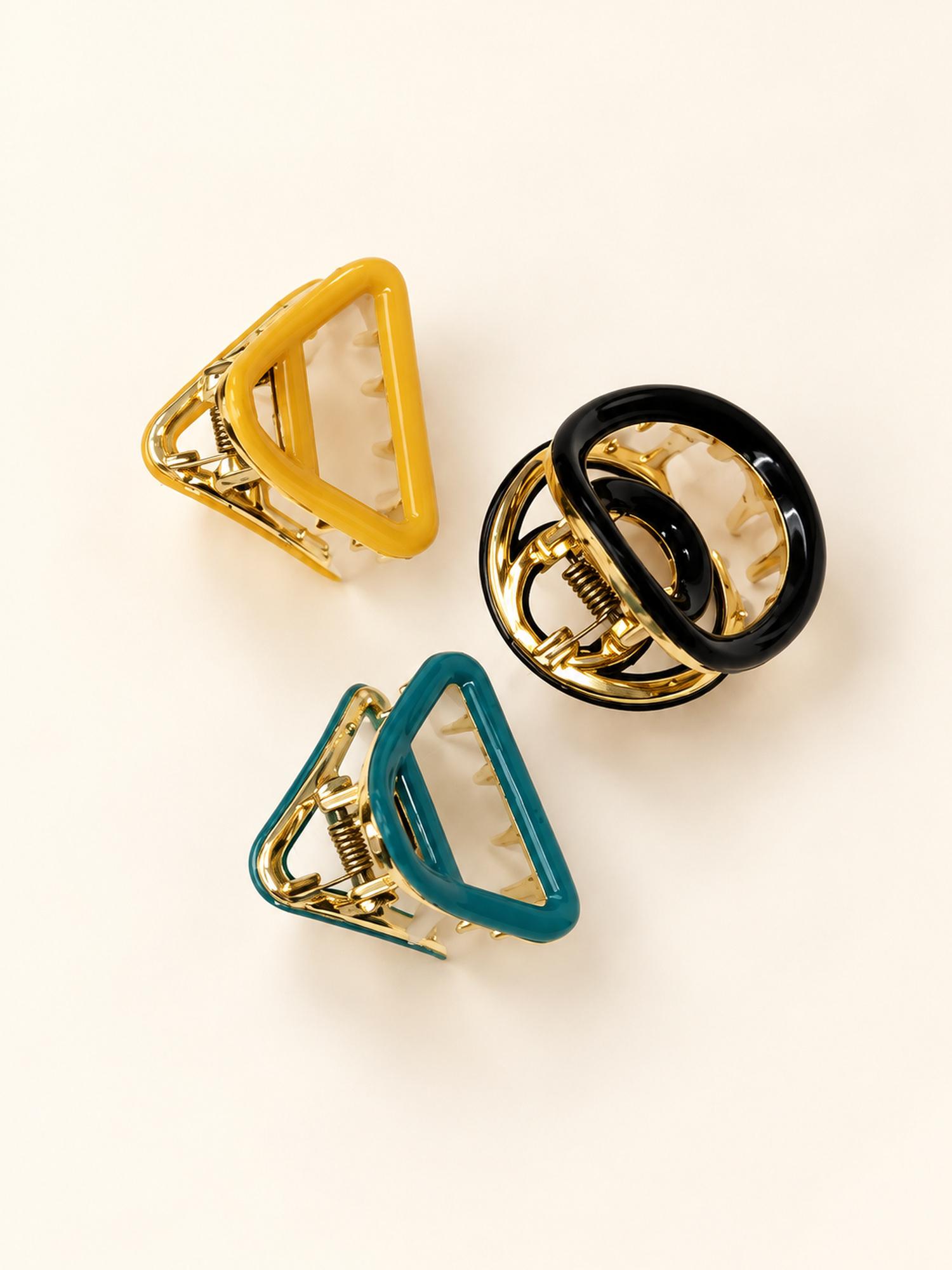 Mini Ring and Triangle Hair Claw Clip Set - Pack of 3