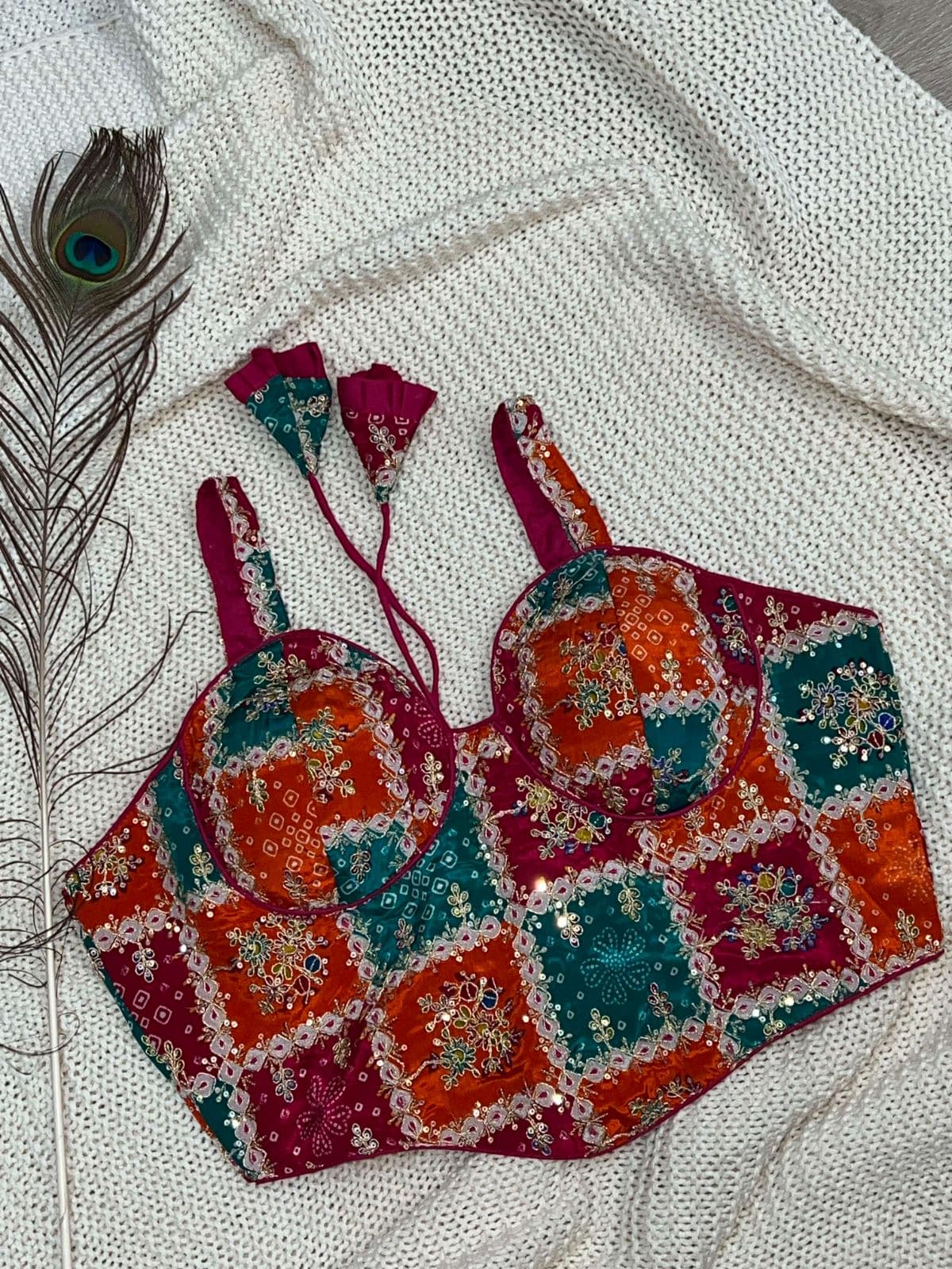 RaasRang Viscose Bandhani Bralette Blouse