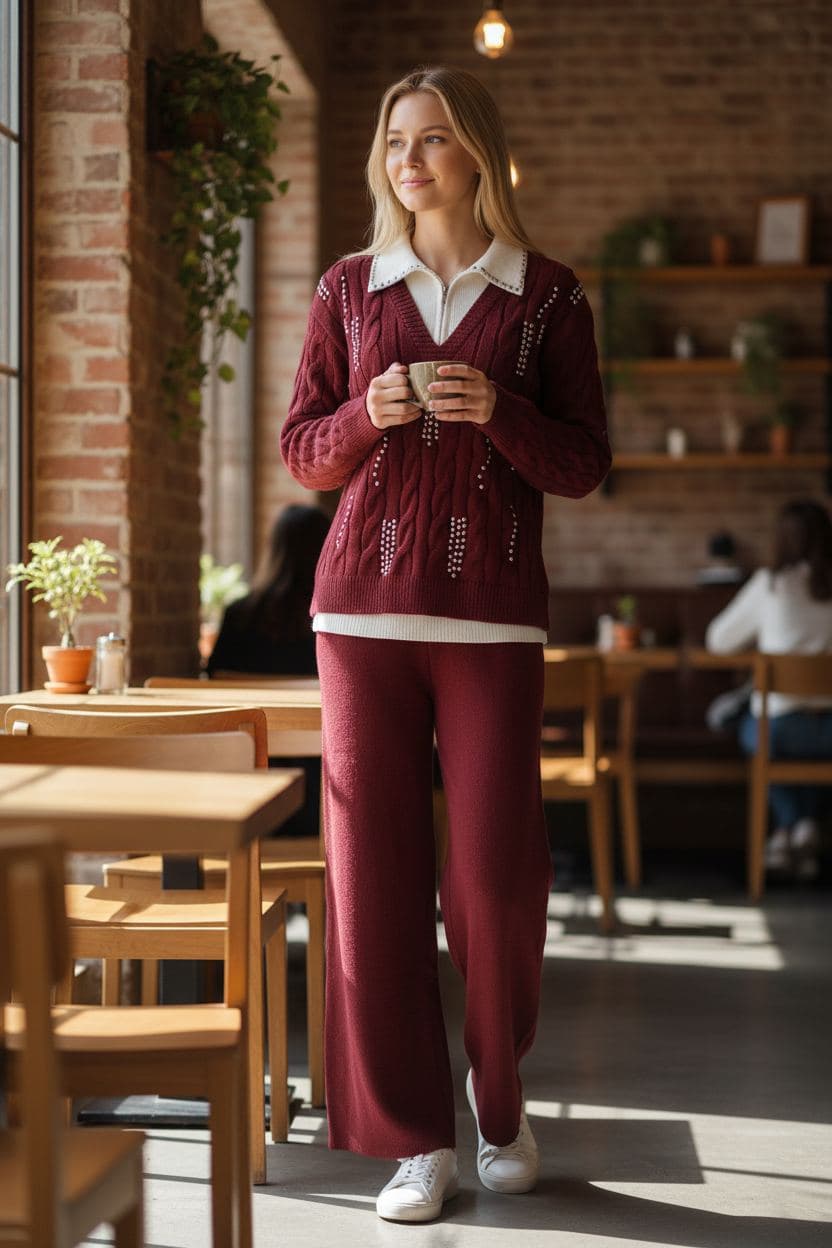 Chic Color-Block Mock Neck Knit Set