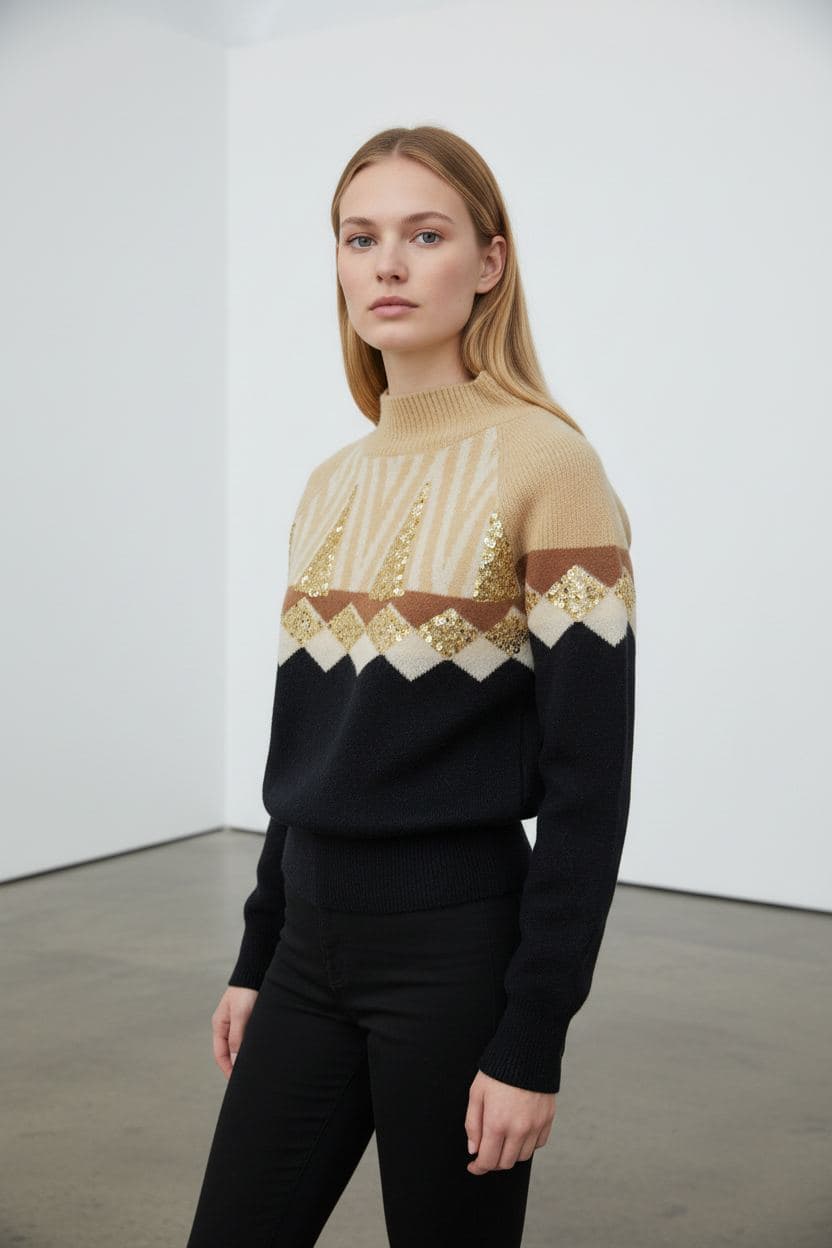 Geometric Sequin Fair Isle Sweater